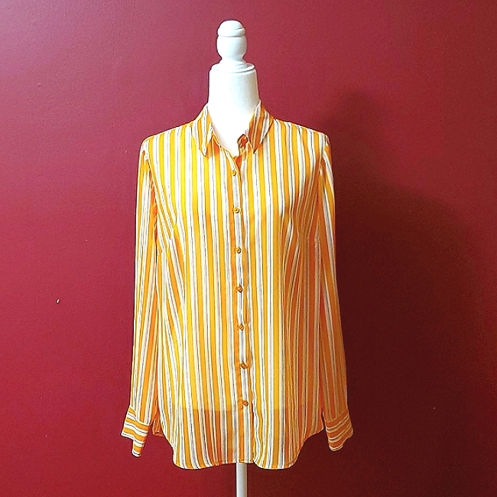 NWT Target Size Large by "A New Day" Long Sleeve Yellow Striped Blouse